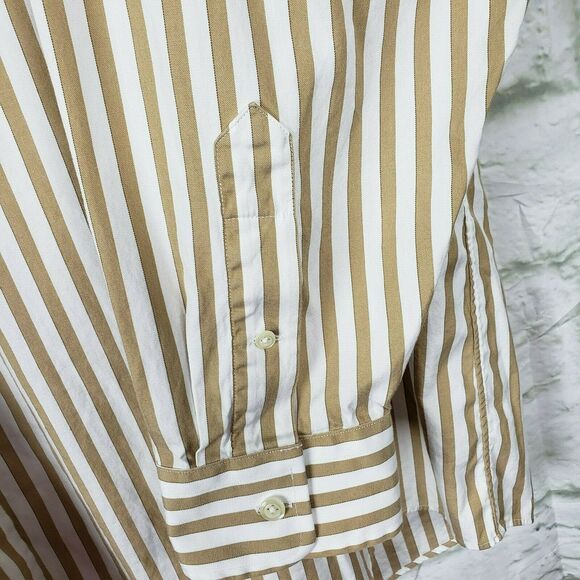 Paul Fredrick Shirt Pinpoint 80S Two-Ply Cotton Button Down Brown White 18/36 - Picture 4 of 6